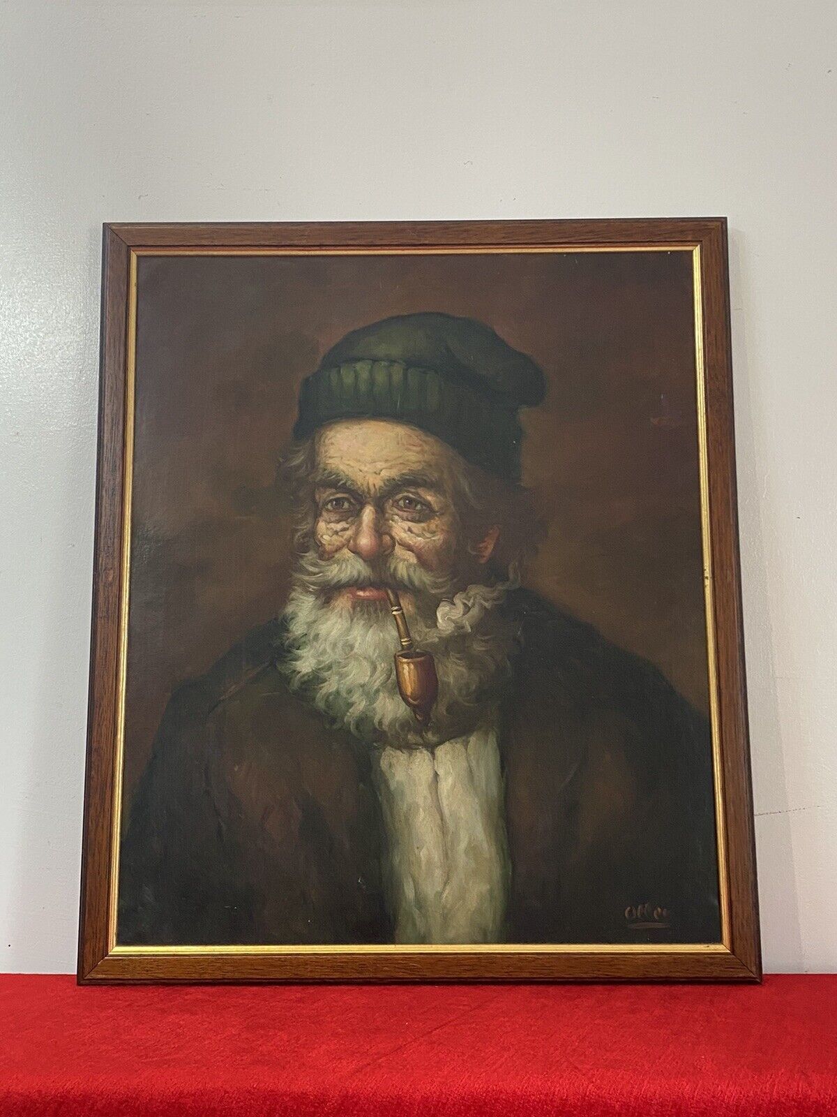 Original Portrait Old Gentleman Smoking A Pipe By Artist Jose Olles Of Barcelona photo vinterior