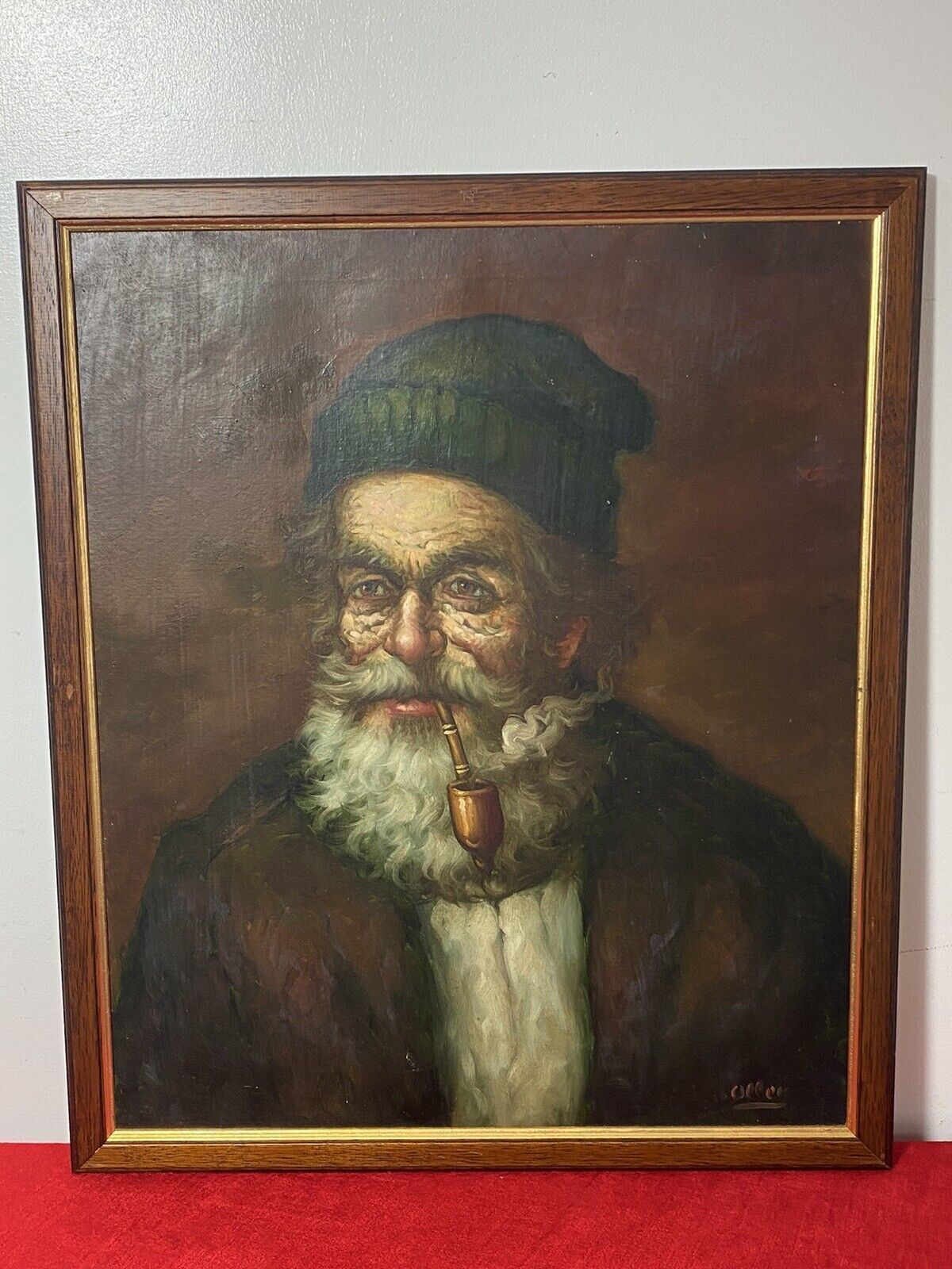 Original Portrait Old Gentleman Smoking A Pipe By Artist Jose Olles Of Barcelona photo buy