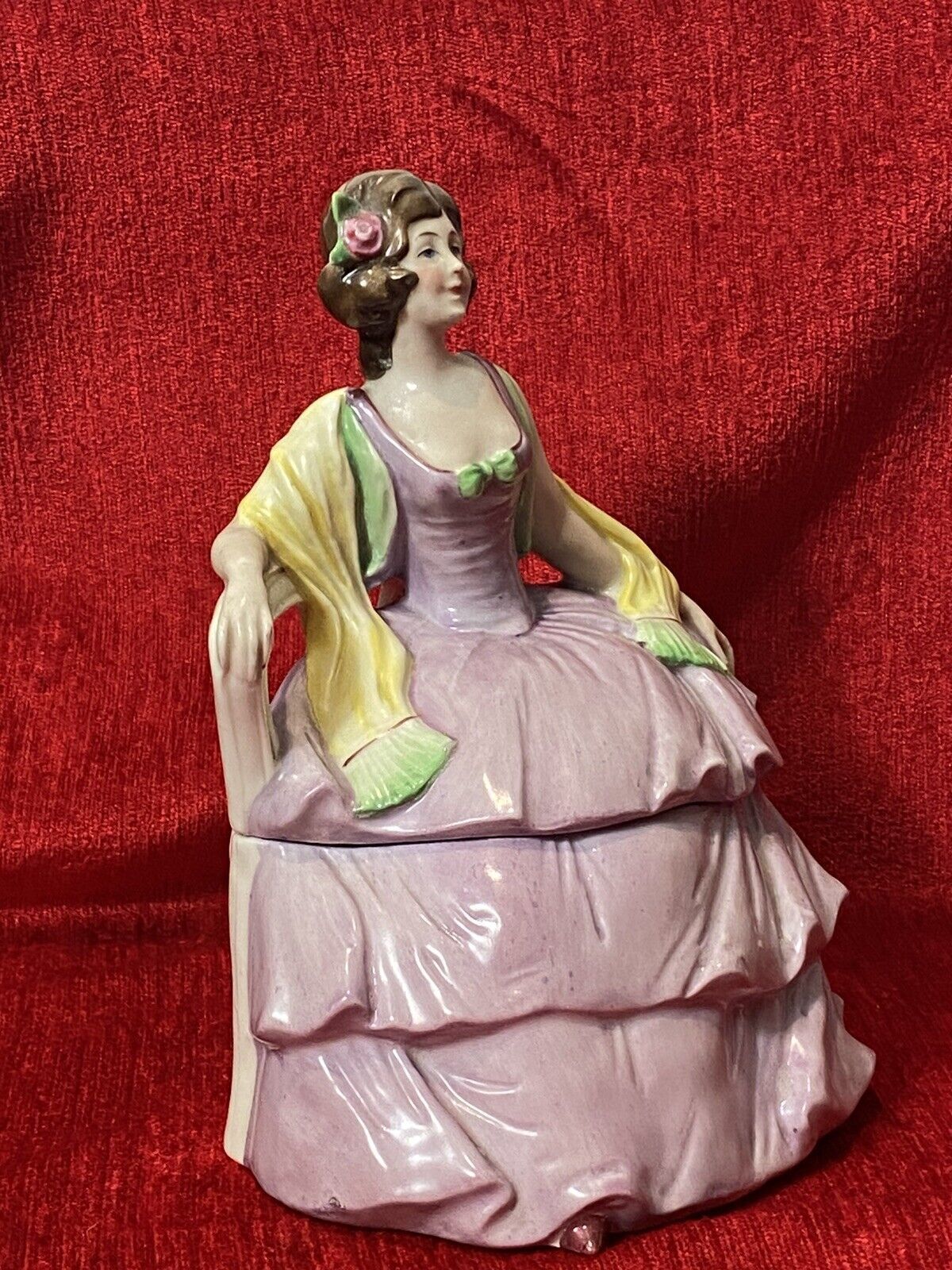 Decorative Victorian Lady Figurine In Elaborate Crinoline Gown Trinket Box photo Home Decor