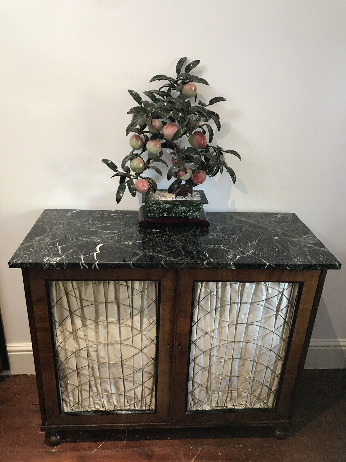Fine Period Regency Two Door Dwarf Bookcase With Brass Wire Door Grills
