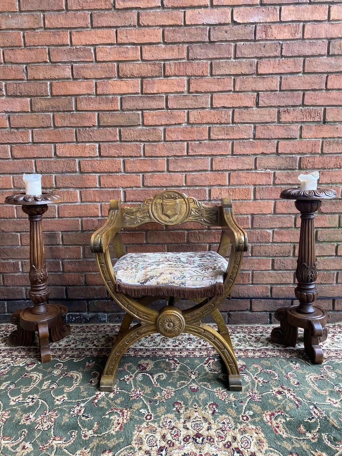 Spanish Carved Oak Cross Frame Hall Chair In Charles II Manor Circa 1890