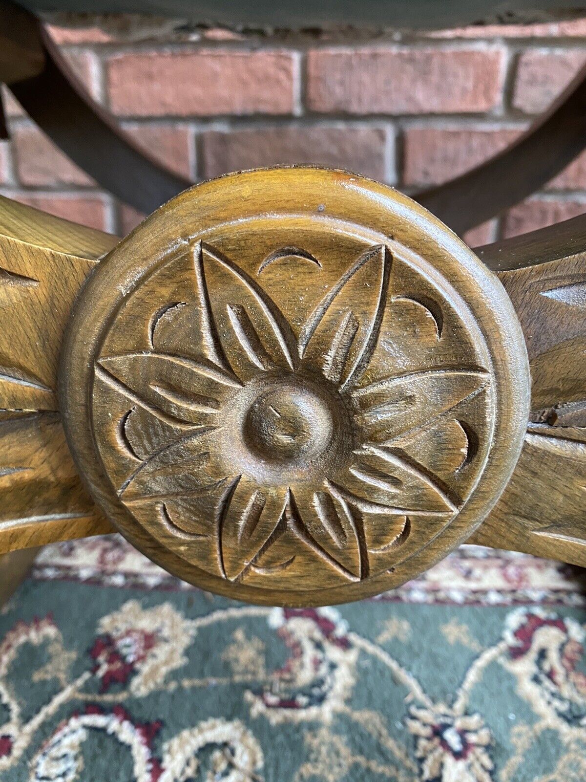 Spanish Carved Oak Cross Frame Hall Chair In Charles II Manor Circa 1890 photo vinterior