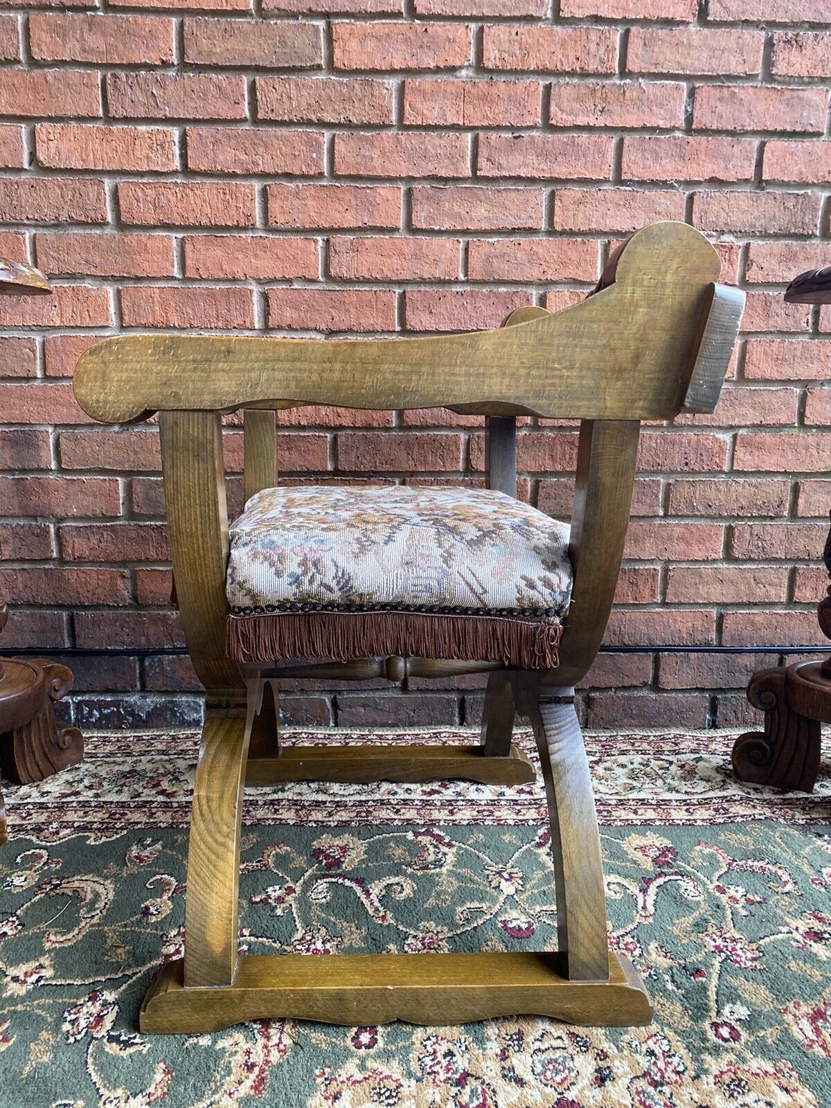 385.0 Spanish Carved Oak Cross Frame Hall Chair In Charles II Manor Circa 1890 photo