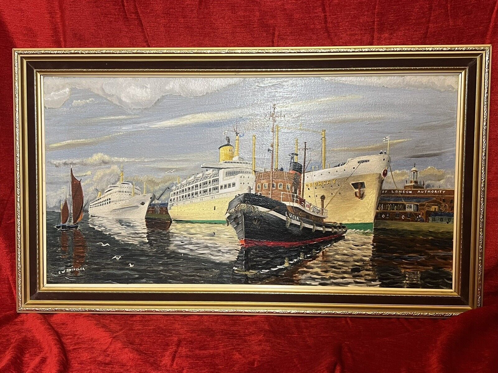 photo for sale Fine 20th Century Maritime Port Of London Oil Painting By E W Shingler