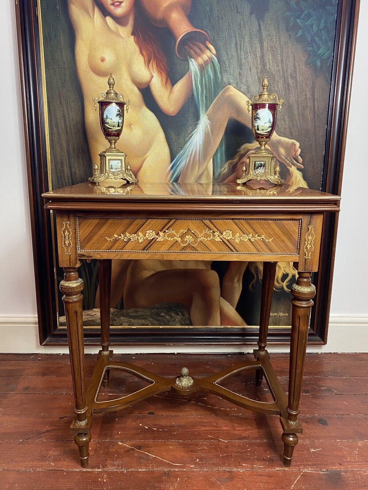 French Reproduction Louis XVI Style Writing Table With Turnover Leather Top photo furniture