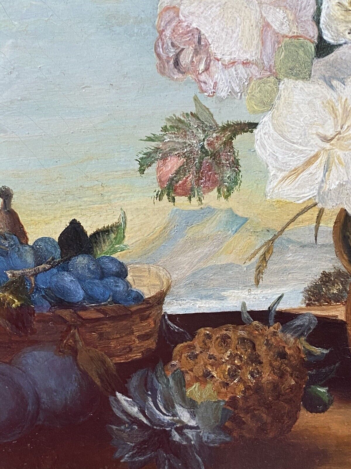 Original Still Life Artwork Oil Painting Of Fruit & Flowers By Artist A H D photo vinterior