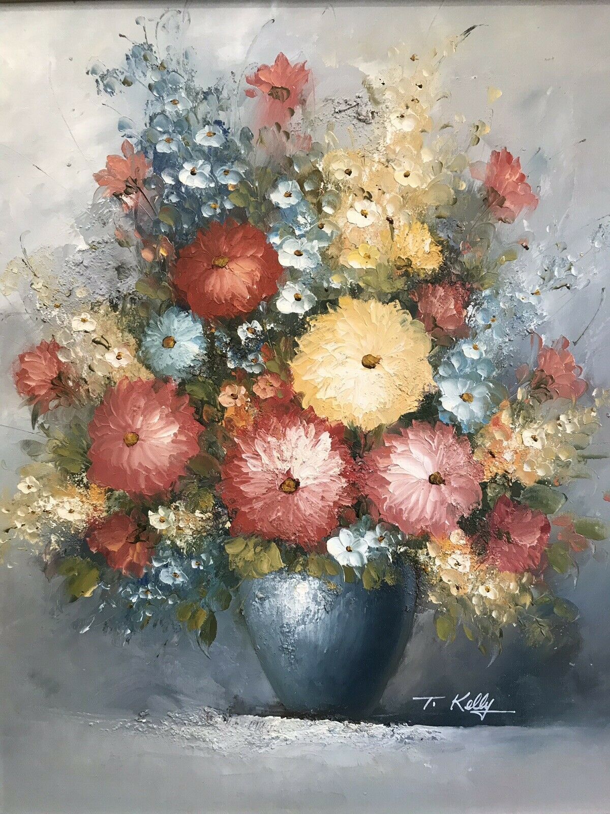 Original Oil Painting Still Life Vase Of Flowers Signed By Artist T Kelly photo 145.0
