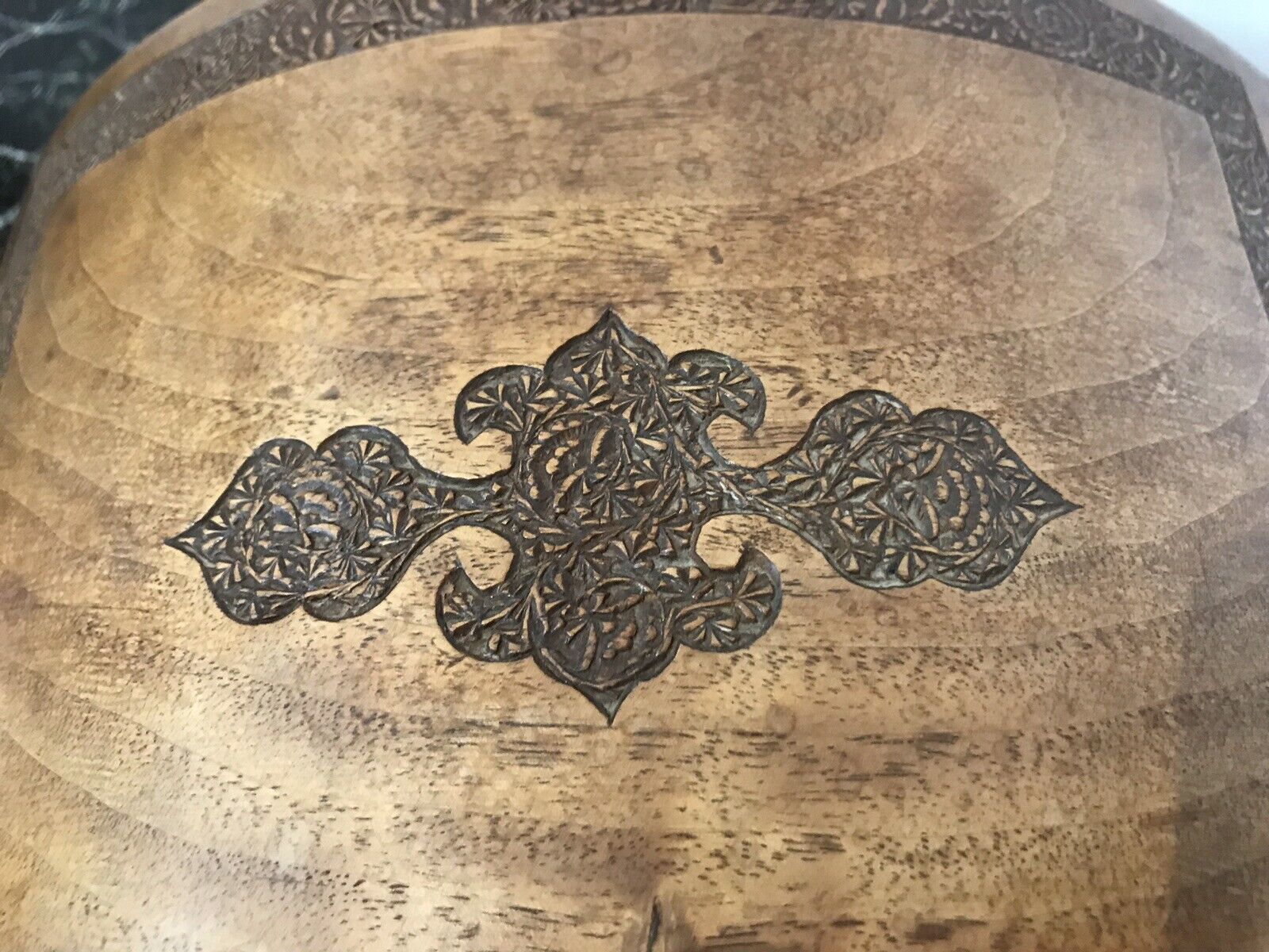 photo for sale Ladies Boudoir Dome Shaped Oriental Carved Wood Jewellery Box