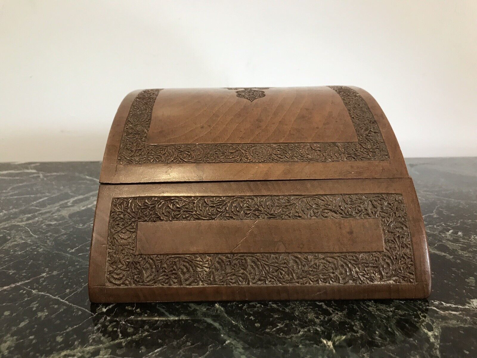 Home Decor Ladies Boudoir Dome Shaped Oriental Carved Wood Jewellery Box photo