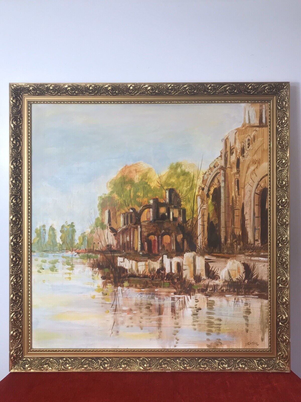 Original Oil Painting Of Glastonbury Abbey Somerset England Framed/Signed Gater photo furniture