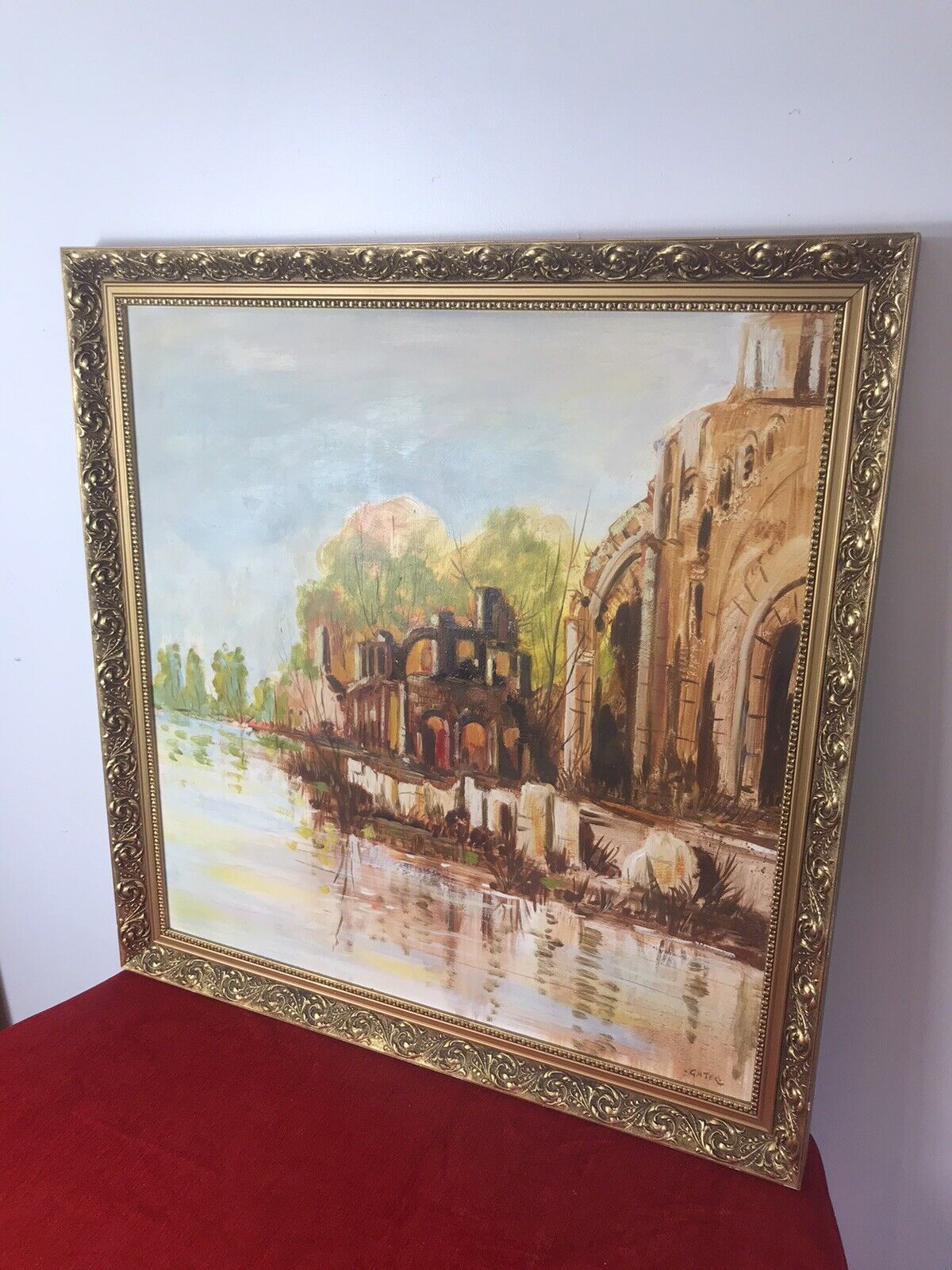 Original Oil Painting Of Glastonbury Abbey Somerset England Framed/Signed Gater photo Art