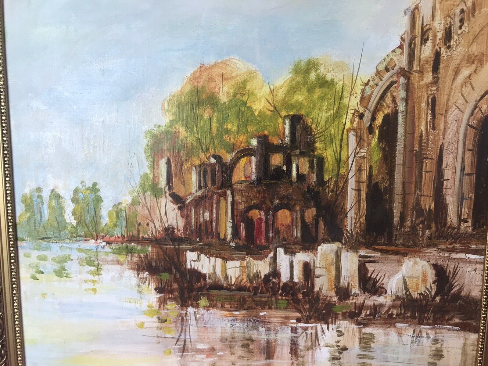 Original Oil Painting Of Glastonbury Abbey Somerset England Framed/Signed Gater photo vintage