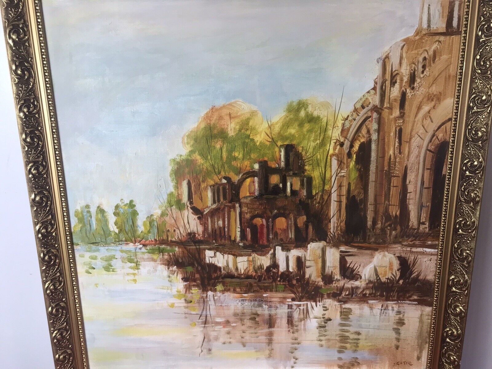 photo for sale Original Oil Painting Of Glastonbury Abbey Somerset England Framed/Signed Gater