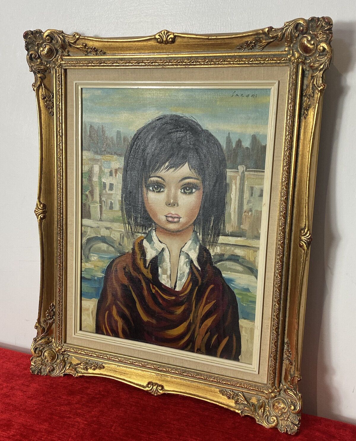 Italian Modern Caricature Style Oil Portrait Of Young Girl Signed Sageri photo 285.0