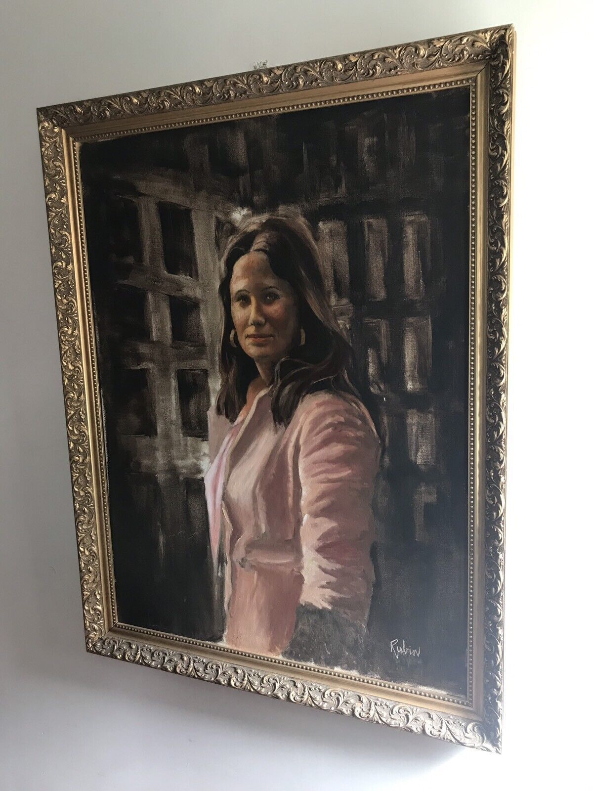 Portrait Of A Lady Oil On Canvas Set In Guilt Wood Frame Signed By Artist Rubin photo furniture