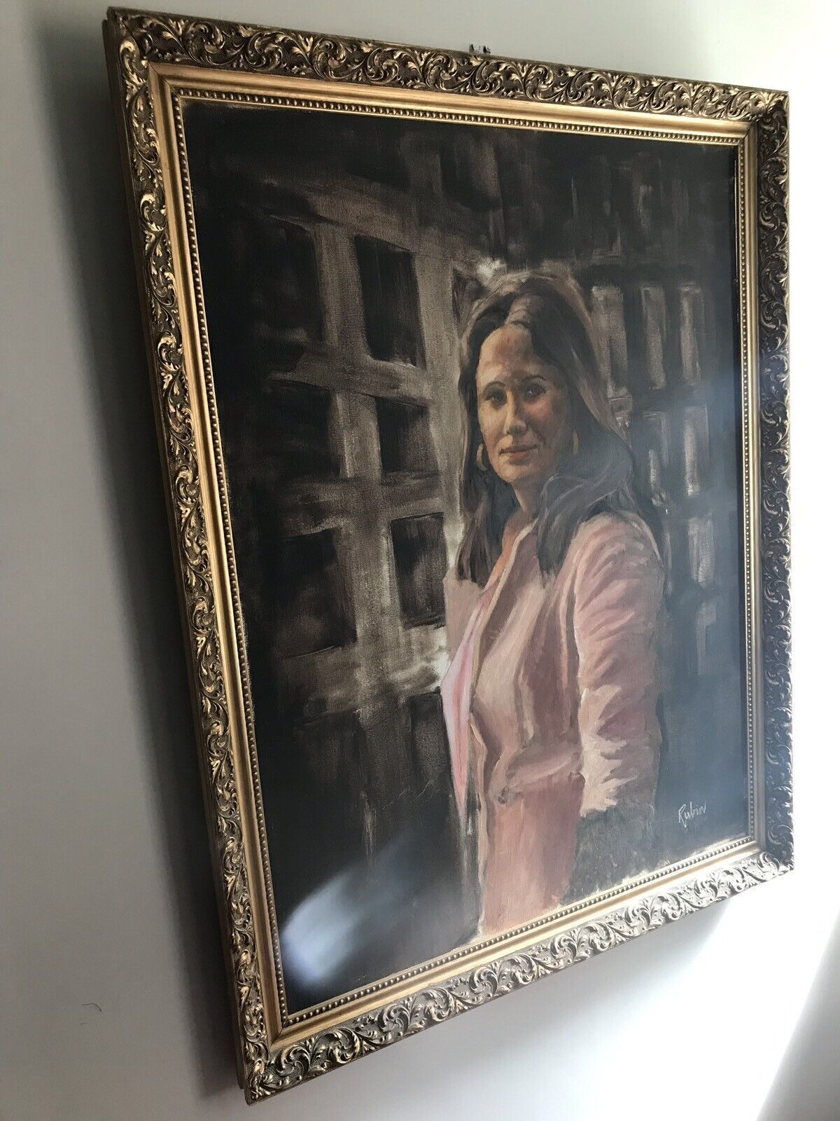 Portrait Of A Lady Oil On Canvas Set In Guilt Wood Frame Signed By Artist Rubin photo Art