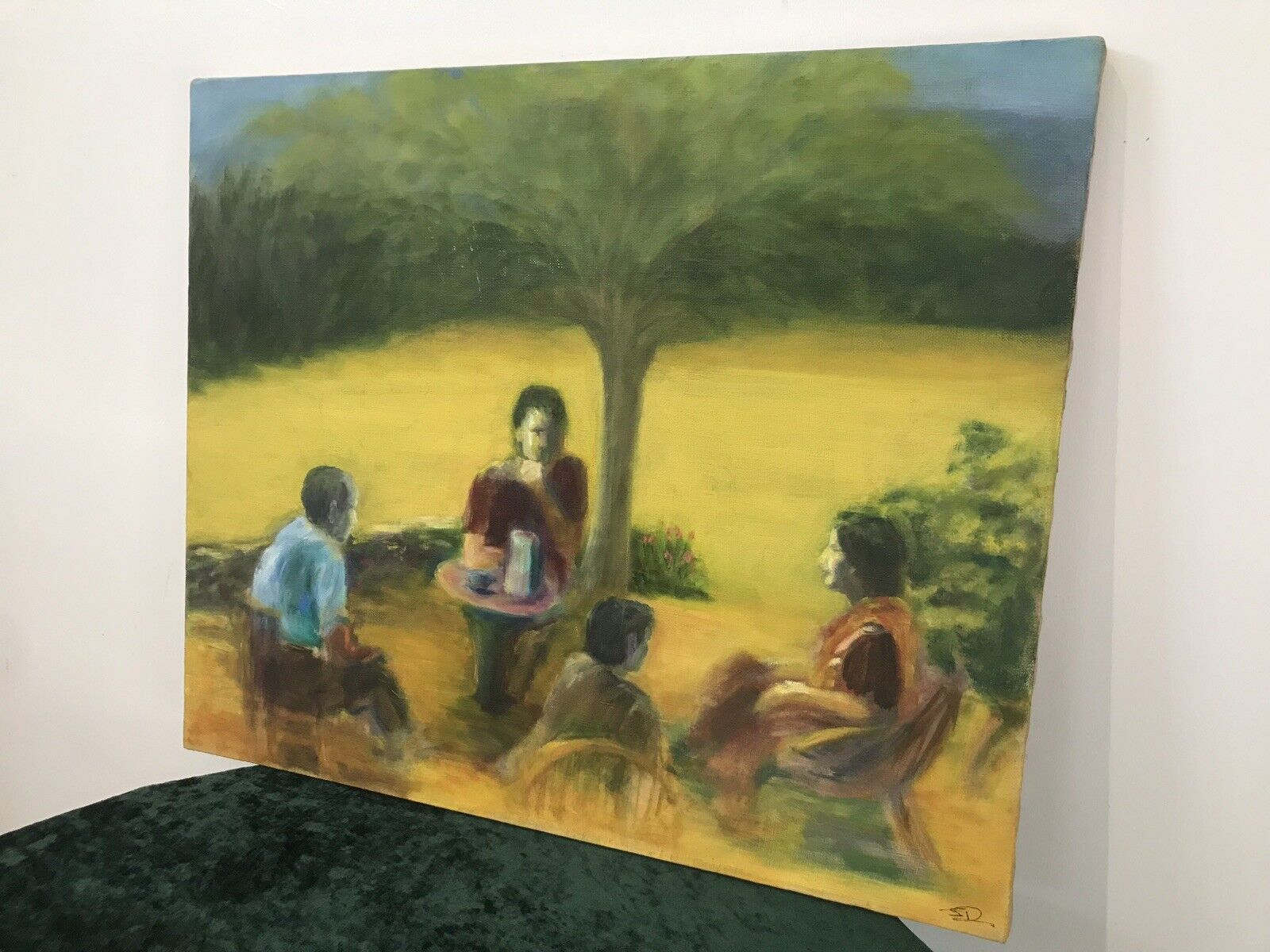 French Modern Impressionist Oil Painting On Canvas ‘Tea Party’ Signed photo vinterior