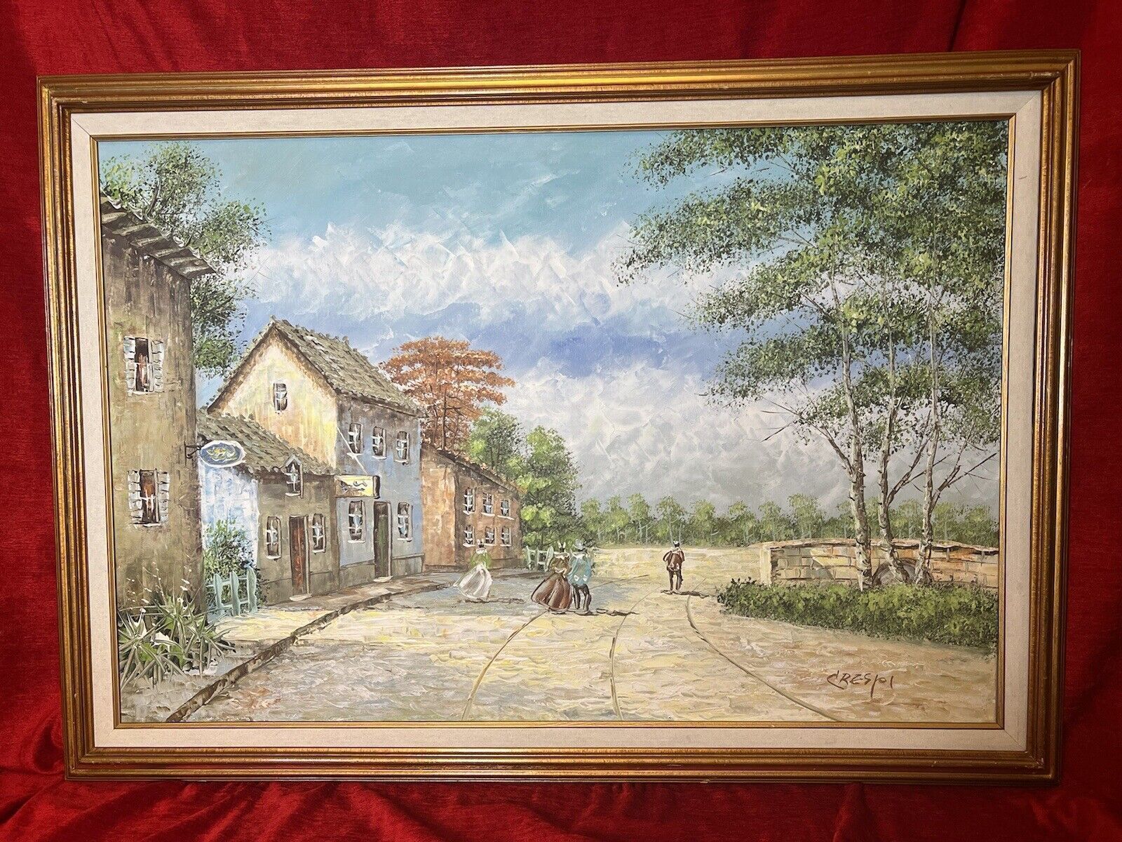 Art 20th Century David Crespi 1928 1992 Mediterranian Village Scene Oil Painting photo