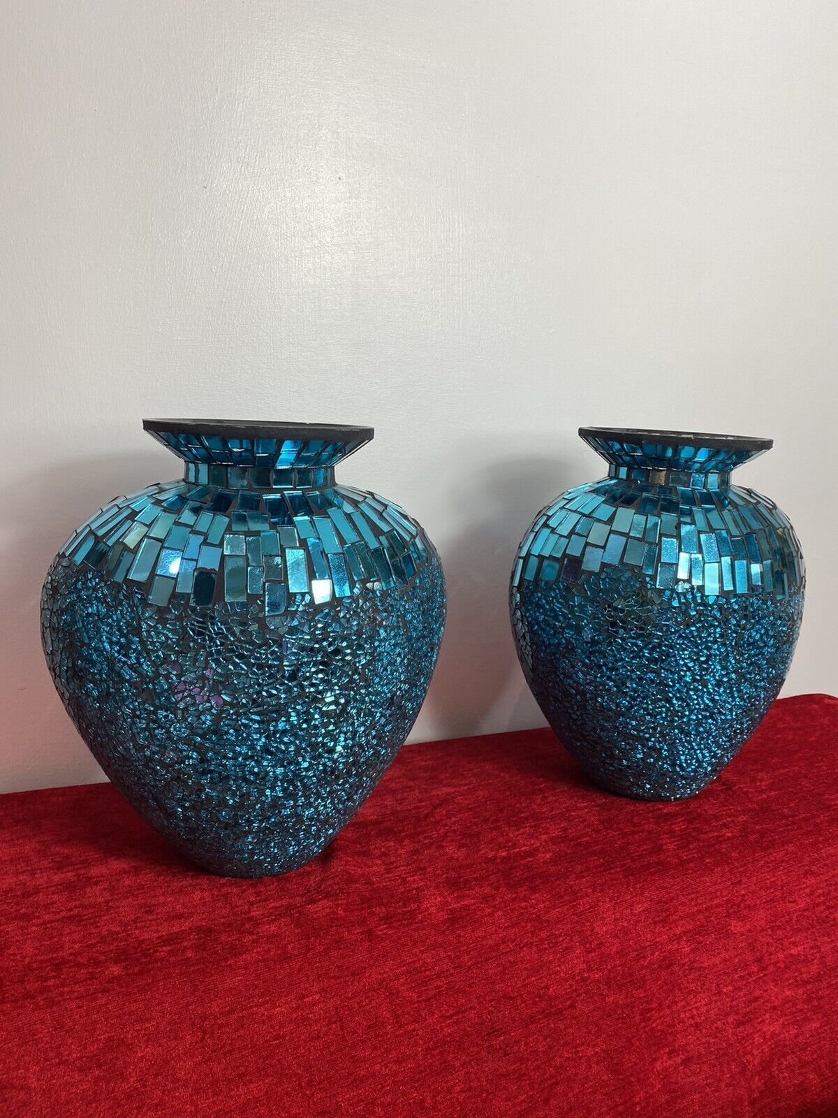 Pair Of Stunning French Cobalt Blue Glazed Mosaic Bulbous Pear Vases photo Home Decor