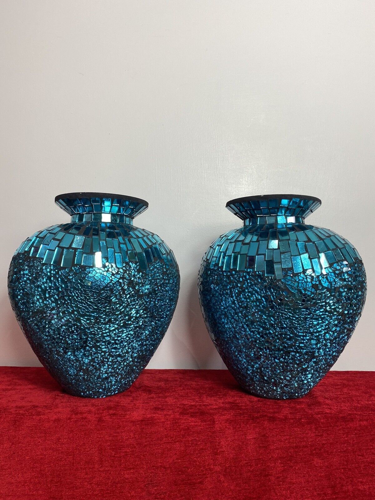 Pair Of Stunning French Cobalt Blue Glazed Mosaic Bulbous Pear Vases photo vintage