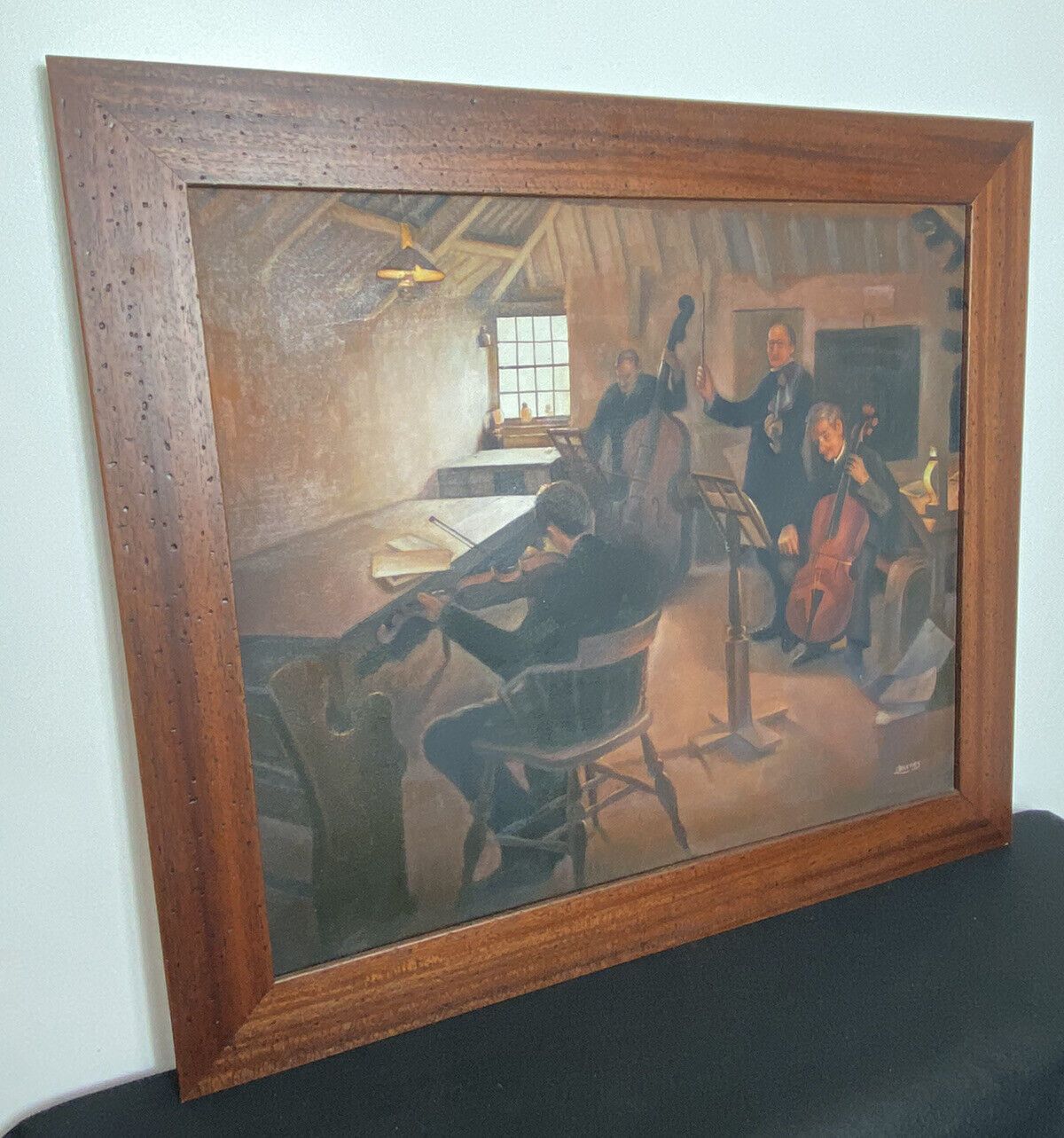 String Quartet Interior Scene Oil On Canvas Signed By Artist L Barnes photo vintage