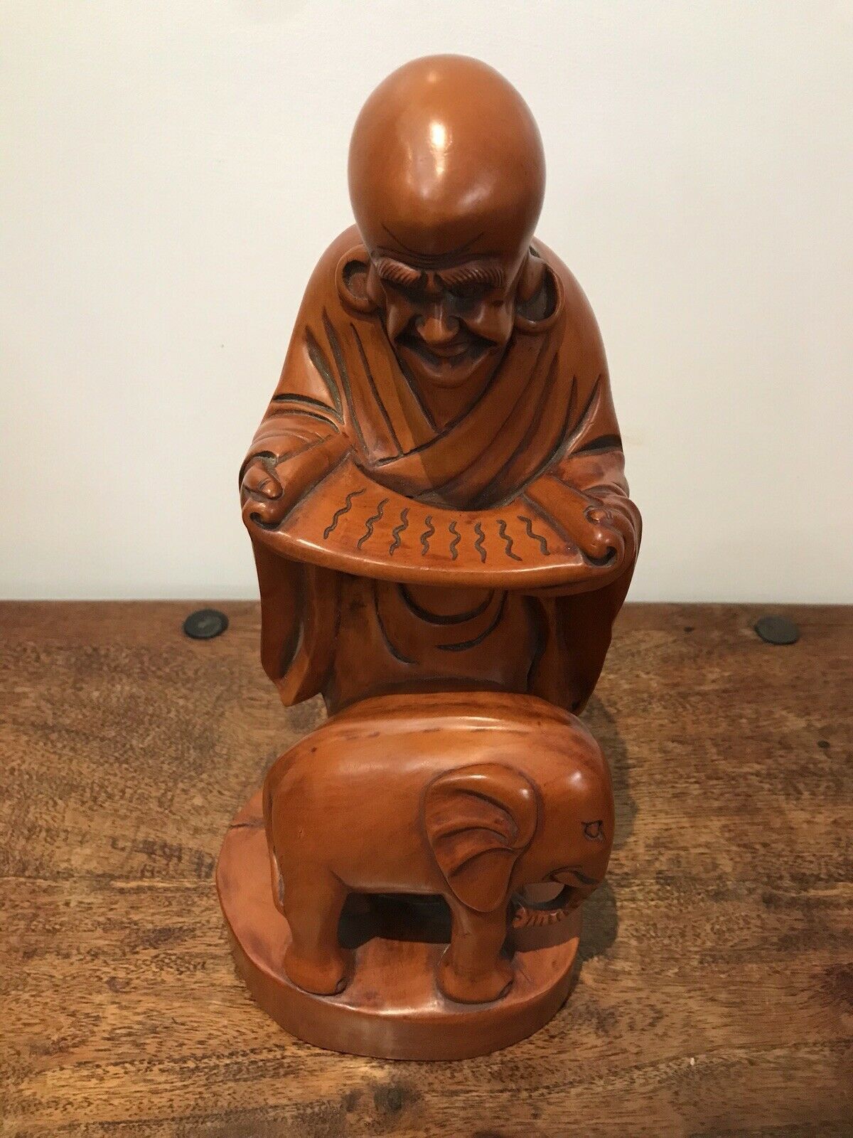 Asian Carved Fruitwood Buddha Statue photo Art