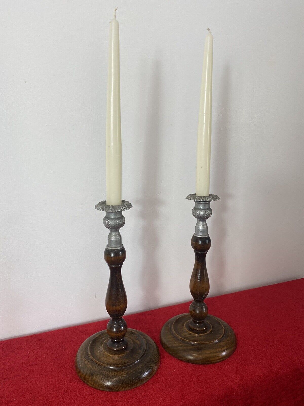 Pair Of Art Deco Mahogany And Pewter Candle Sticks photo Home Decor