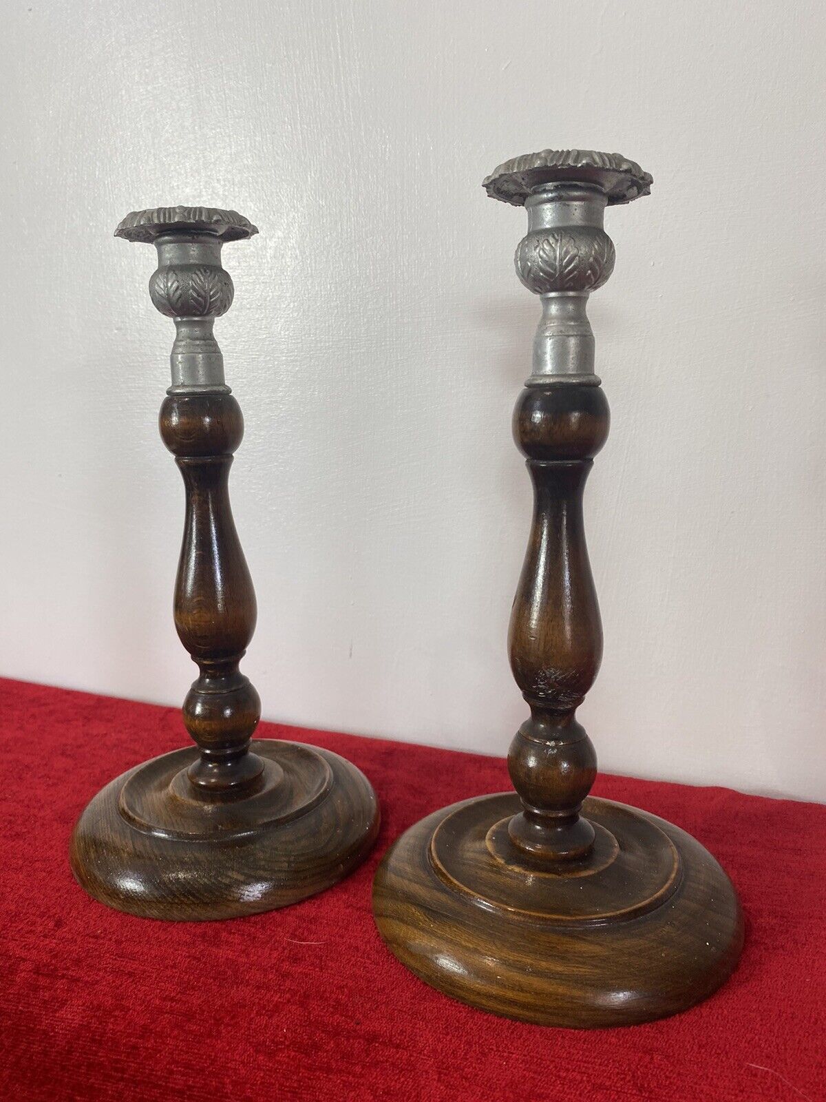Pair Of Art Deco Mahogany And Pewter Candle Sticks photo buy