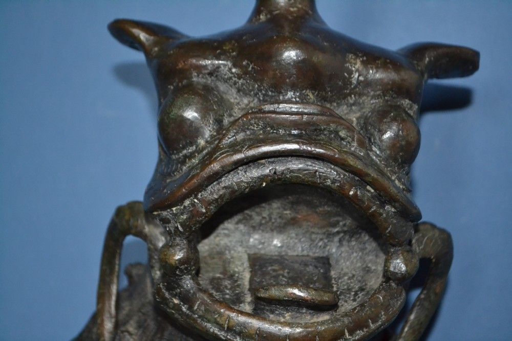 Large Early 19th Century Thai/Burmese Bronze And Mirrored Fo Lion, C 1820 photo for sale