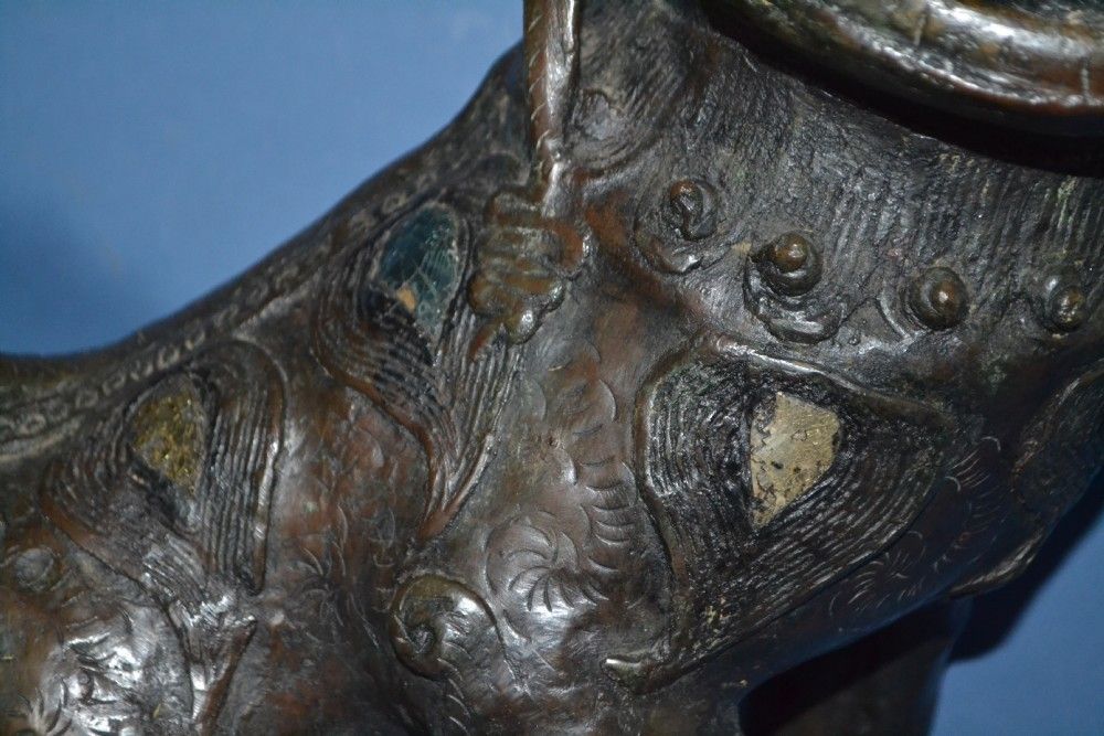 Large Early 19th Century Thai/Burmese Bronze And Mirrored Fo Lion, C 1820 photo Art
