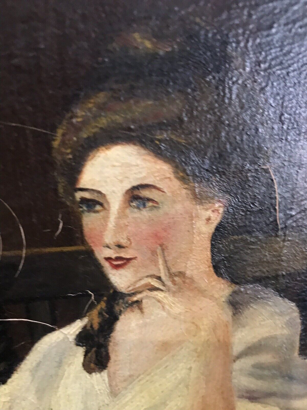 photo furniture Antique French Oil Painting Figures In Chateau Interior True Conversation Piece