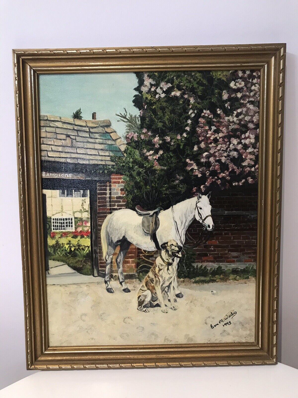 After Barbara Woodhouse Oil Painting Titled ‘Friends Dog With A Horse’ Signed photo 185.0