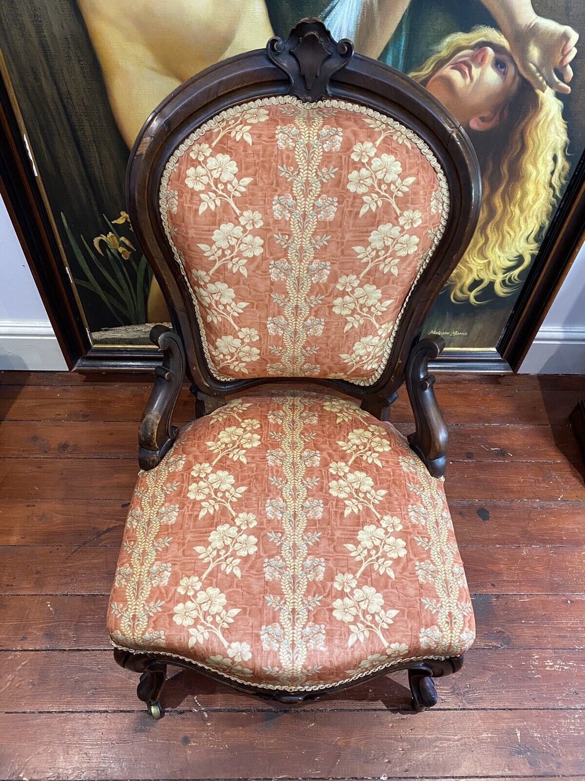 Ladies French Empire Sewing Chair With Elegant Floral Upholstery photo buy