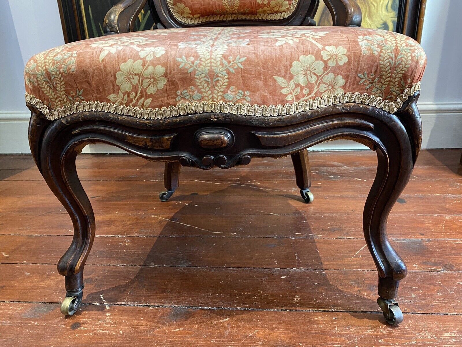 285.0 Ladies French Empire Sewing Chair With Elegant Floral Upholstery photo