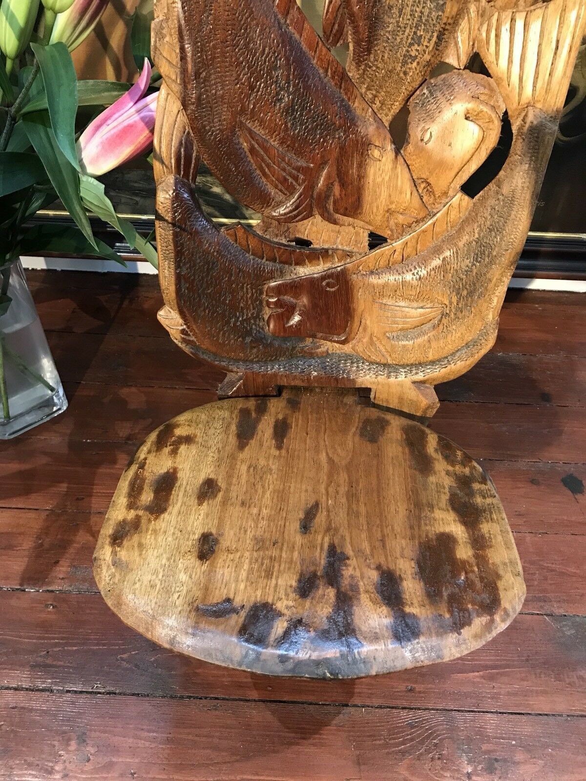 North African Tribal Native Carved Wood Chief Tains Story Telling Chair photo vintage