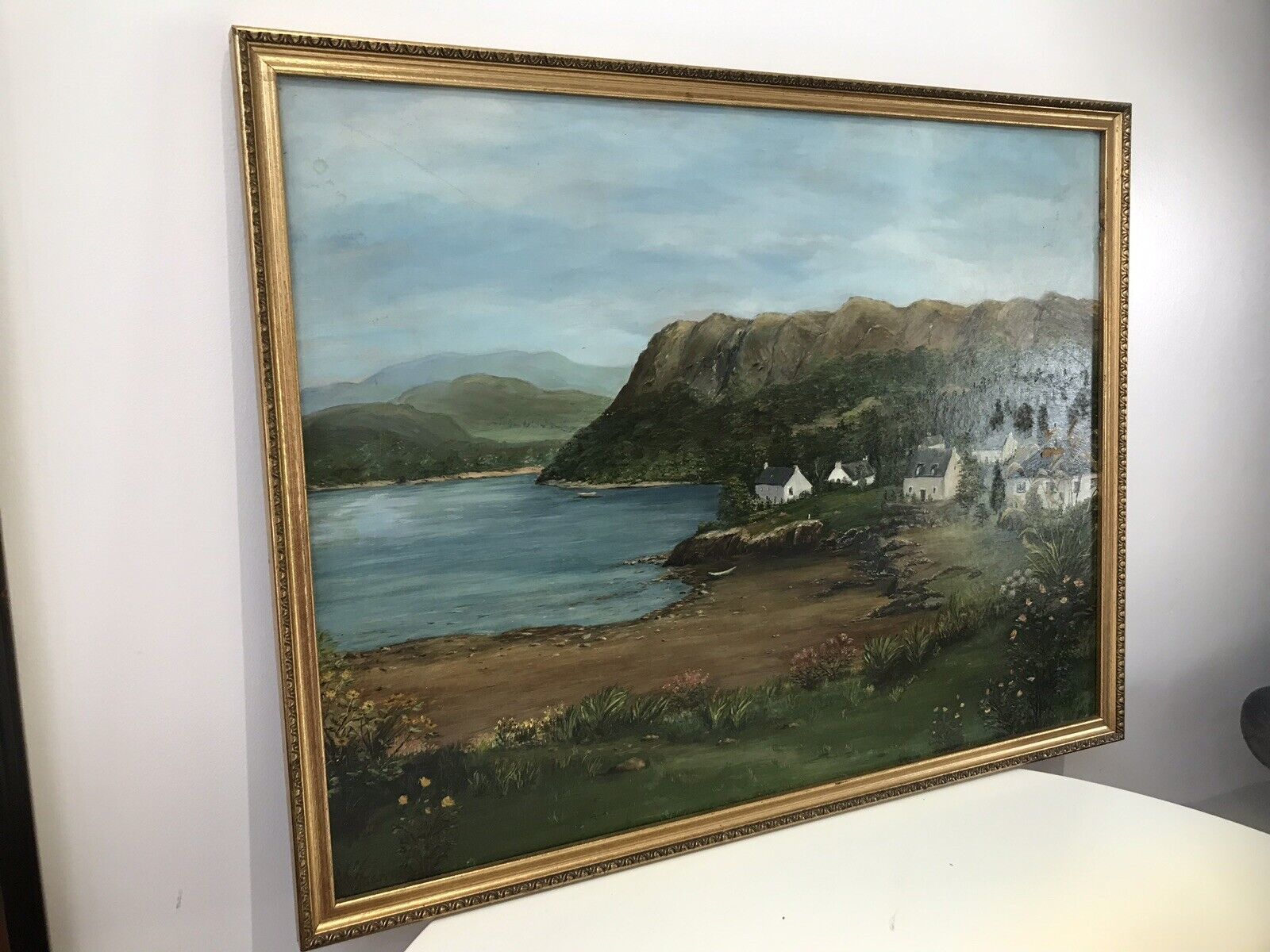 photo for sale Landscape Oil Painting Of Cove With Beach And Houses Signed H D A Seaton