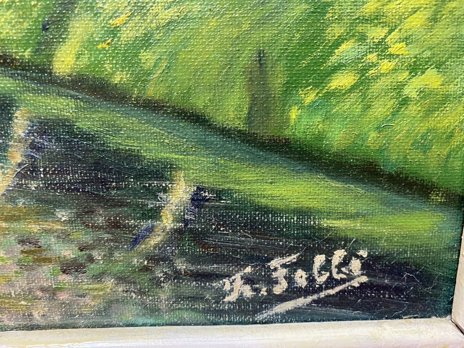 photo for sale French School Impressionist Riverscape & Avenue Of Blossom Trees Signed F Fobbé