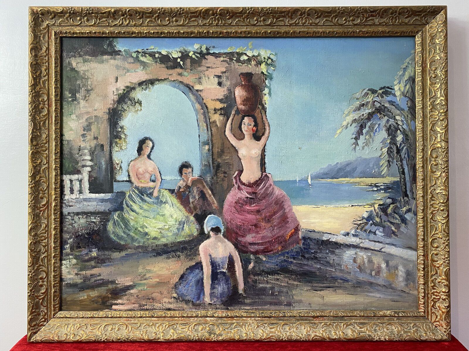 Spanish School Romantic Flamenco Dancers In Landscape Impressionist Oil Artwork