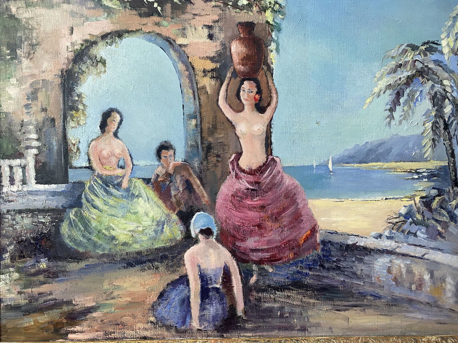 Spanish School Romantic Flamenco Dancers In Landscape Impressionist Oil Artwork photo for sale