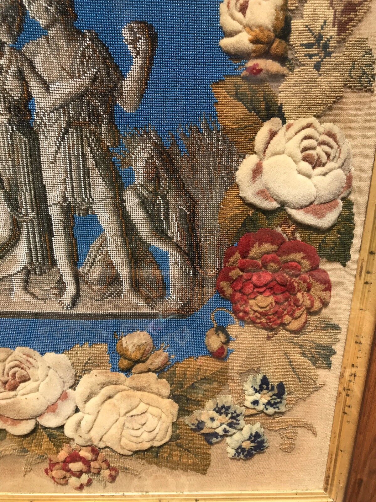 photo for sale Stunning Museum Quality Fire Screen Decorated With Roman Figures In Beadwork