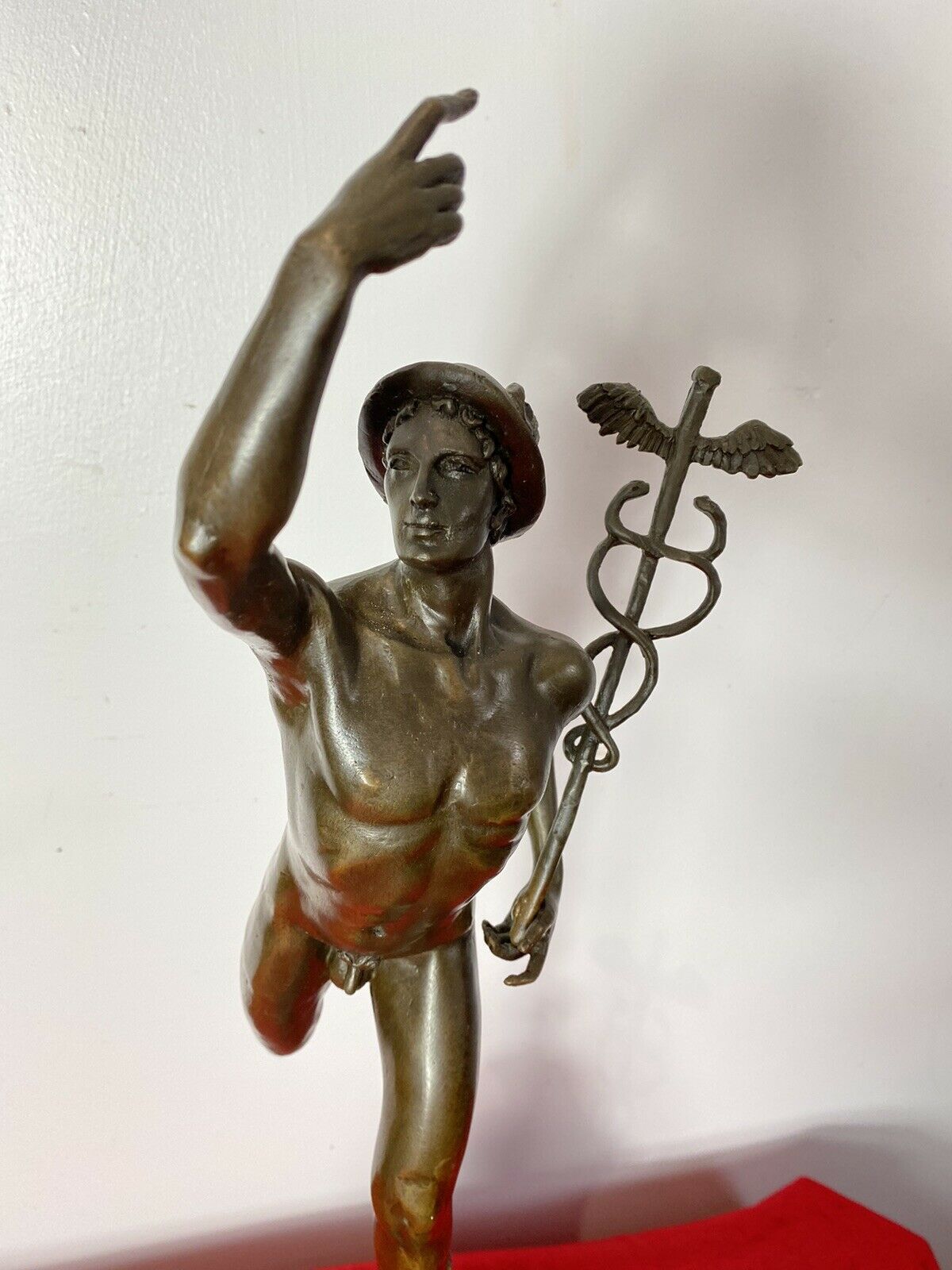 Fine Bronze Romanesque Sculpture Of Hermes After Giambologna Upon Marble Plinth photo vintage