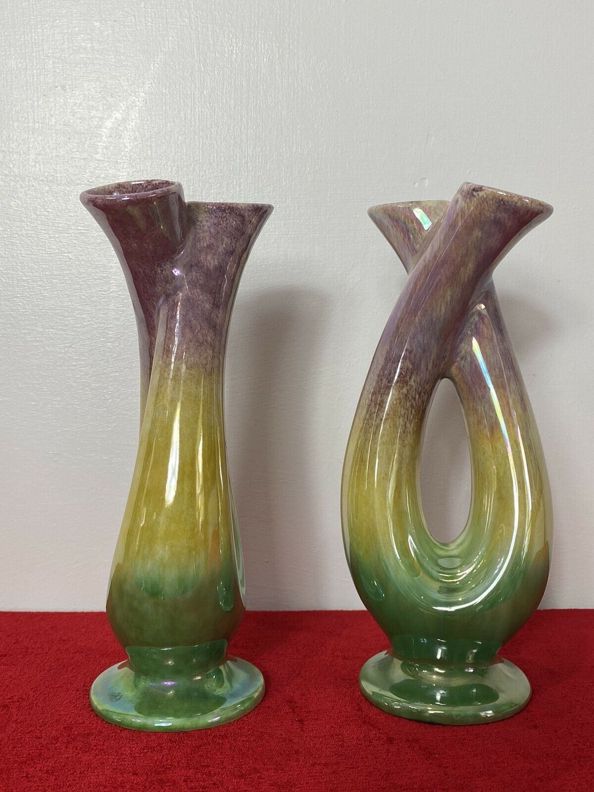 Stunning Pair Of Mid Century German Tri Colour Lustreware Tulip Vases photo 145.0
