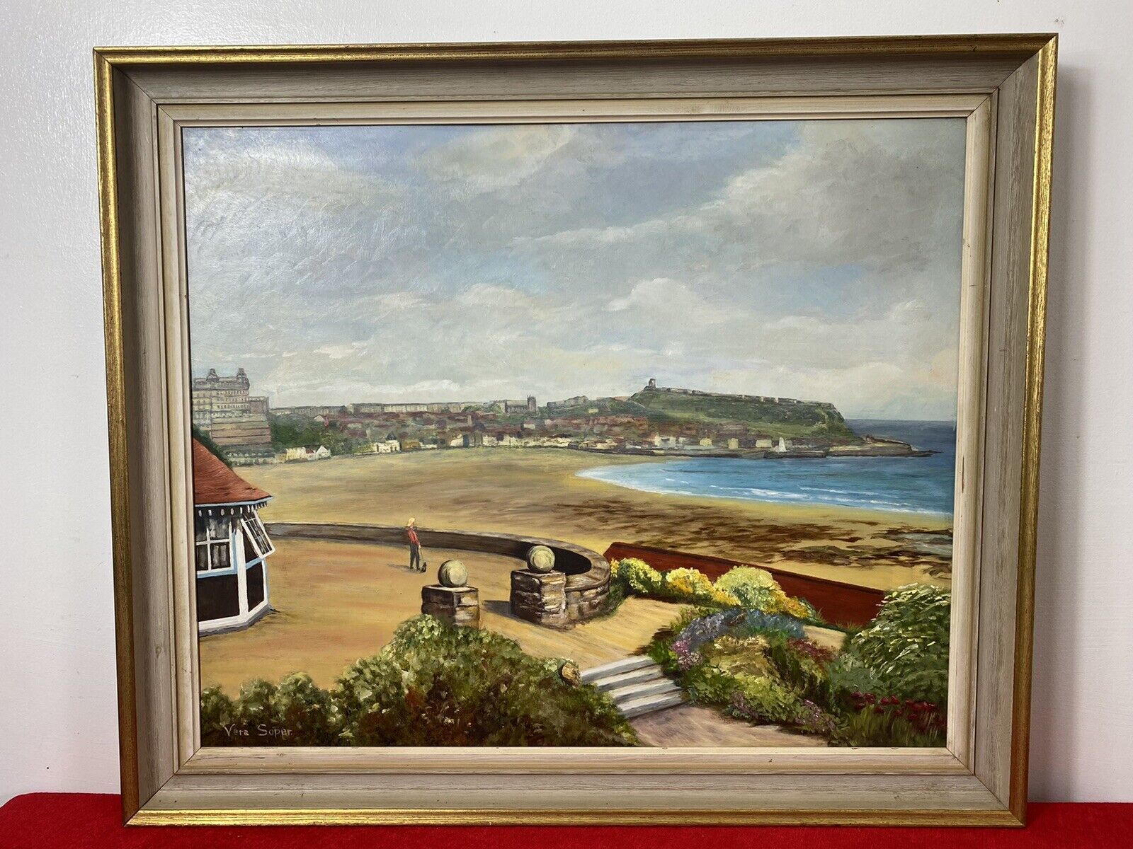 Cornish Costal Scape Of Sault Bay Oil On Canvas By Artist Vera Soper photo for sale