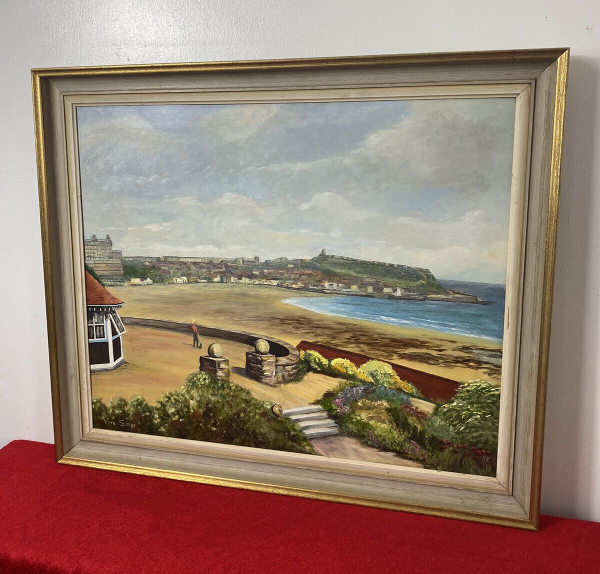 Cornish Costal Scape Of Sault Bay Oil On Canvas By Artist Vera Soper photo Art