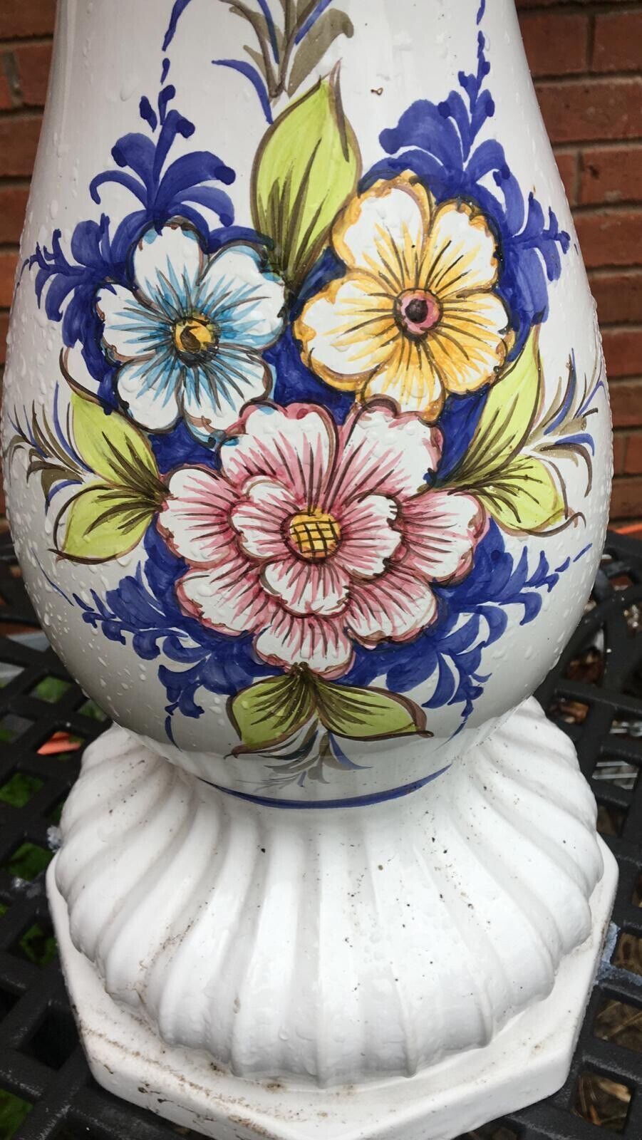 Italianate Porcelain Floral Hand Painted Jardiniere On Ornate Stand photo 135.0
