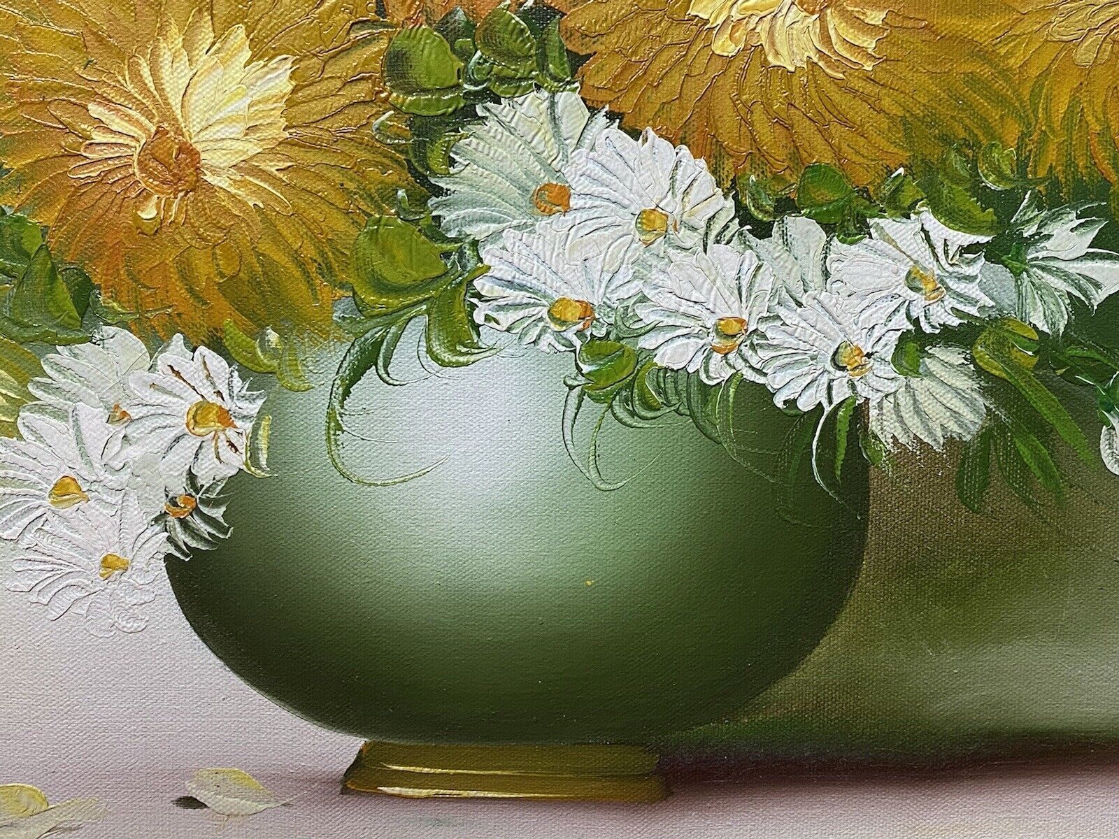 photo furniture Exuberant Art Deco Chrysanthemums Still Life Oil Painting Signed N Elinor