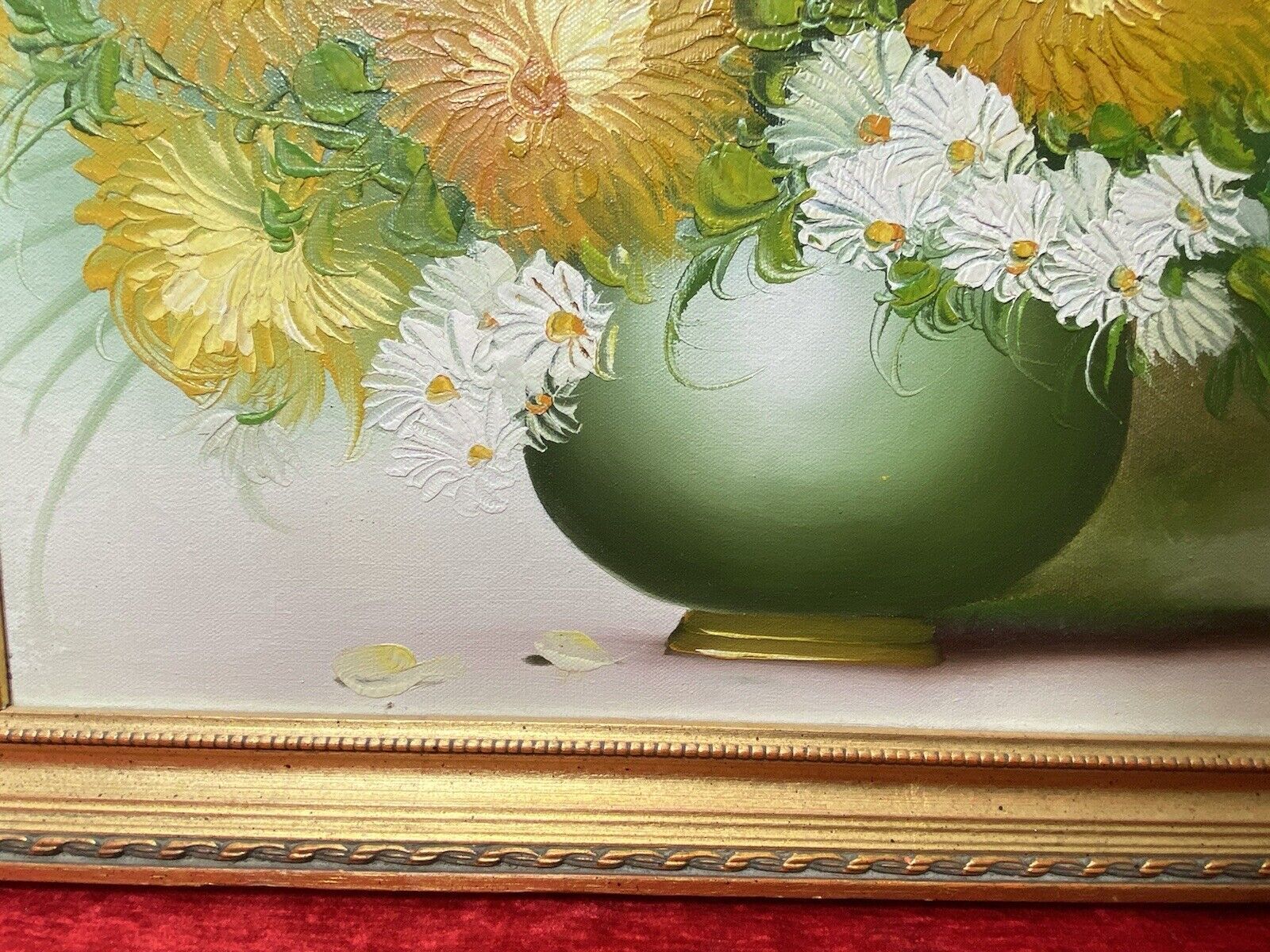 photo for sale Exuberant Art Deco Chrysanthemums Still Life Oil Painting Signed N Elinor