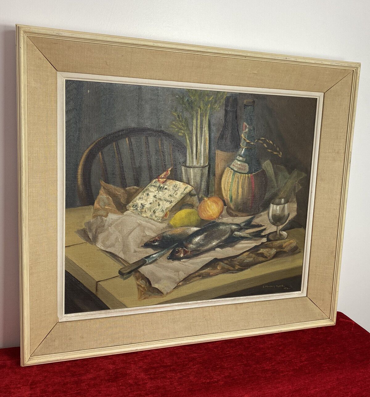 Original Oil Painting Still Life Title Herrings Signed S Murray Blair 1954 photo 375.0