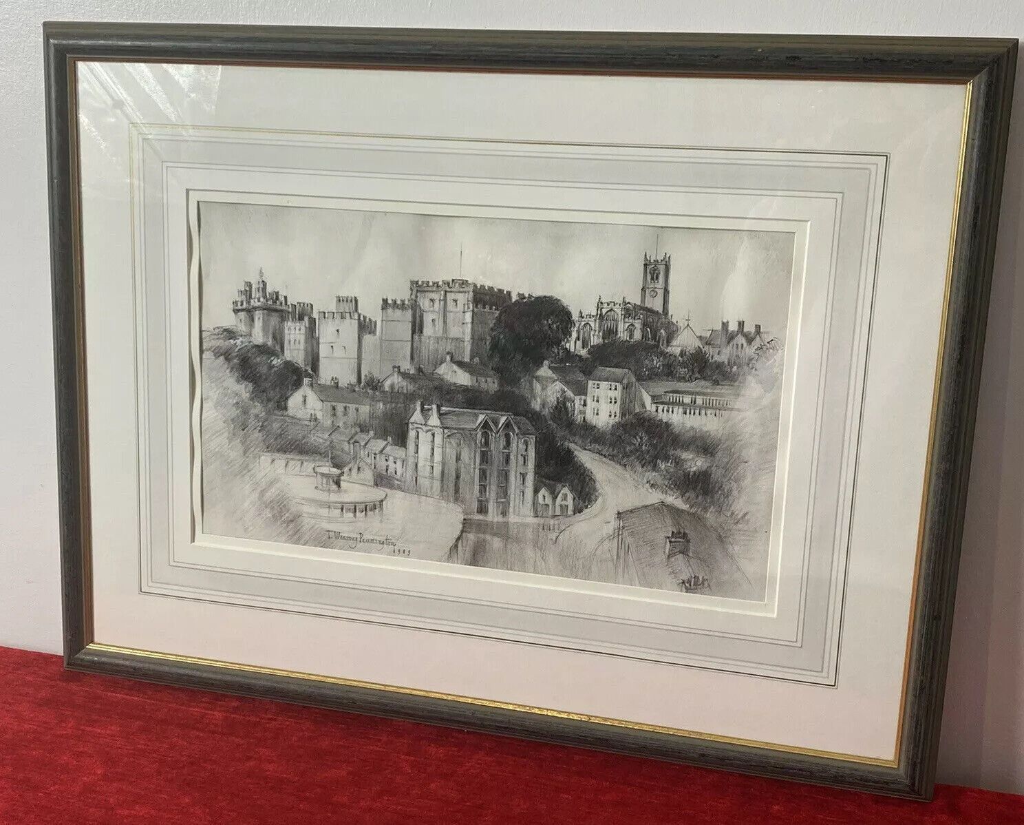 Teresa Wearing Pennington Castle Hillside Townscape Pencil Drawing 1989 Signed photo 225.0
