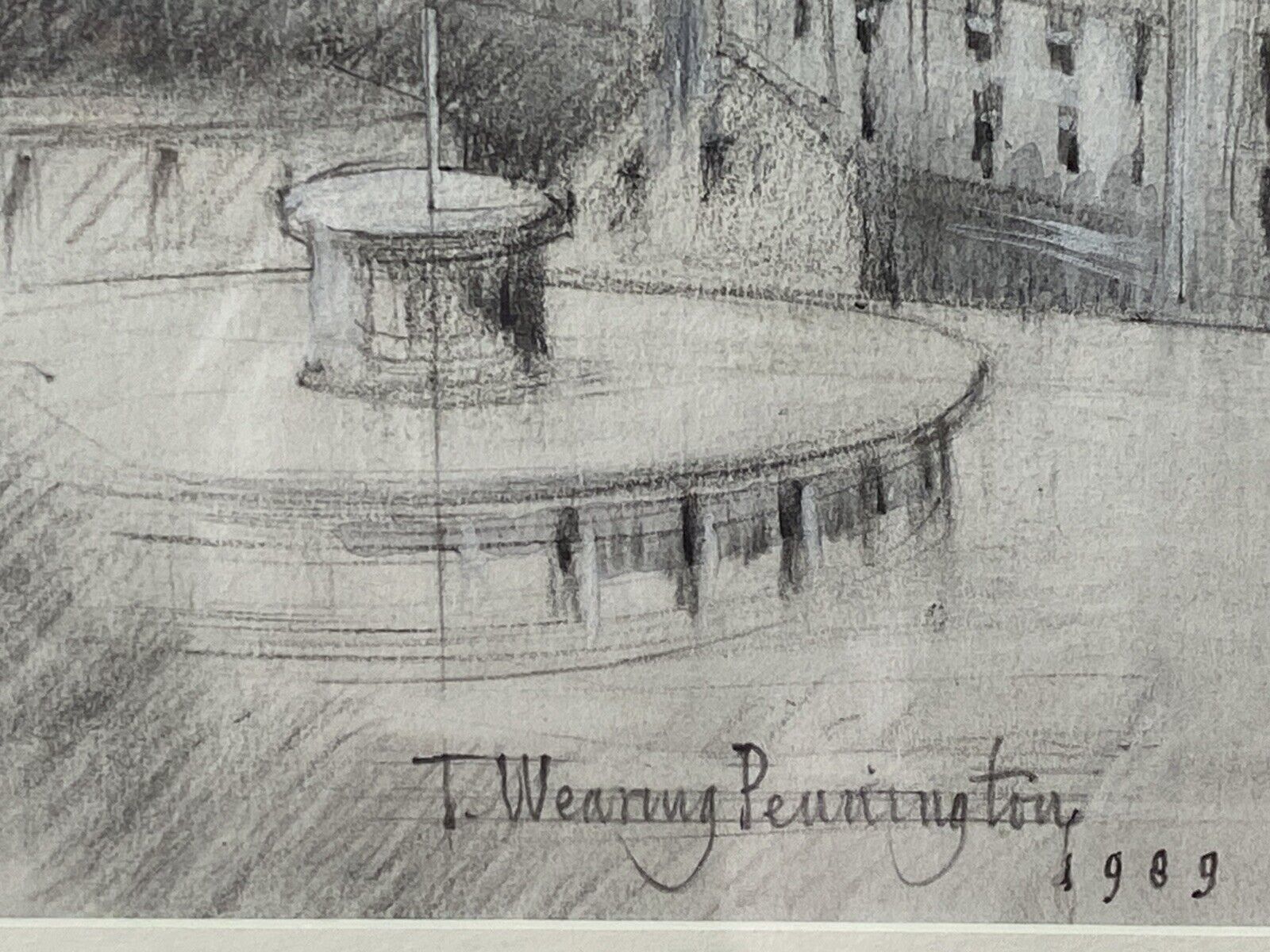 Art Teresa Wearing Pennington Castle Hillside Townscape Pencil Drawing 1989 Signed photo